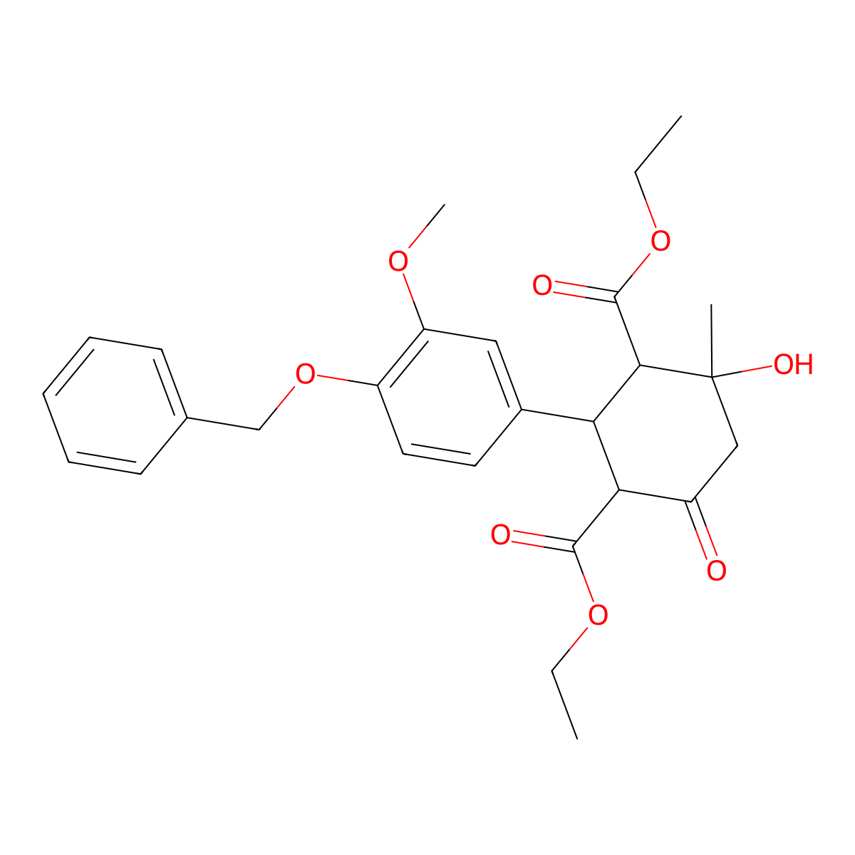 Diethyl 4-hydroxy-2-(3-methoxy-4-phenylmethoxyphenyl)-4-methyl-6-oxocyclohexane-1,3-dicarboxylate molecular structure, CAS 1005138-48-6