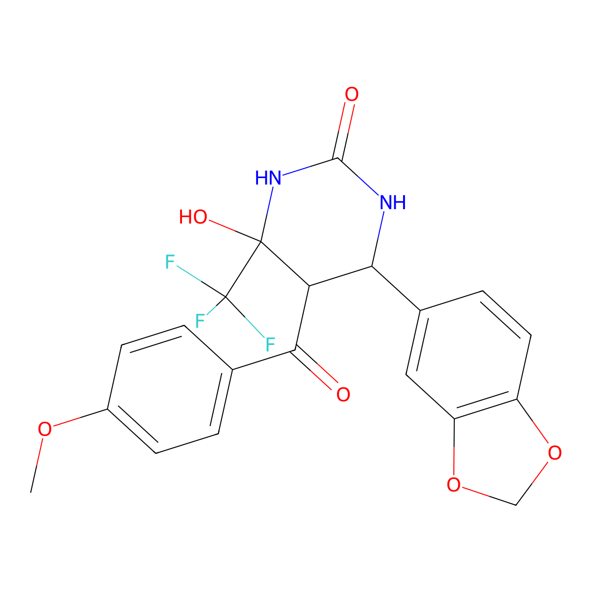 6-(1,3-benzodioxol-5-yl)-4-hydroxy-5-(4-methoxybenzoyl)-4-(trifluoromethyl)tetrahydro-2(1H)-pyrimidinone molecular structure, CAS 1005138-70-4