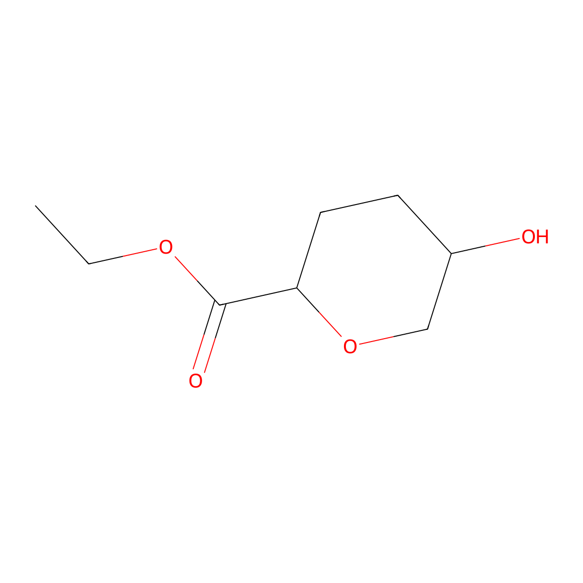 Ethyl trans-5-hydroxy-tetrahydro-pyran-2-carboxylate molecular structure, CAS 100514-05-4