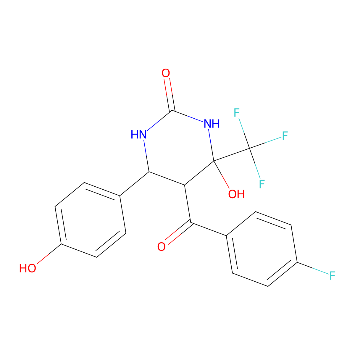5-(4-Fluorobenzoyl)-4-hydroxy-6-(4-hydroxyphenyl)-4-(trifluoromethyl)-1,3-diazinan-2-one molecular structure, CAS 1005140-99-7