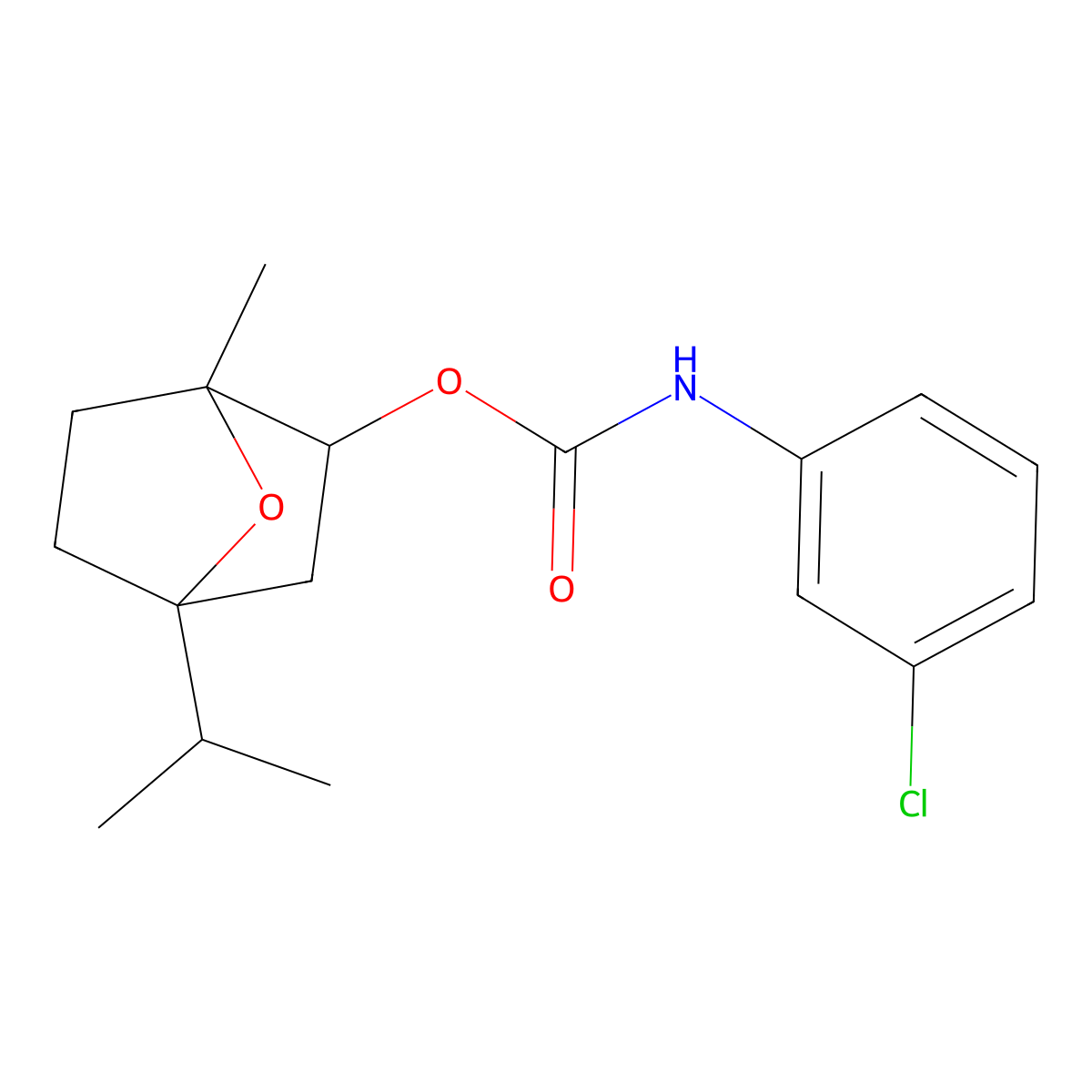 4-isopropyl-1-methyl-7-oxabicyclo[2.2.1]hept-2-yl N-(3-chlorophenyl)carbamate molecular structure, CAS 1005141-01-4