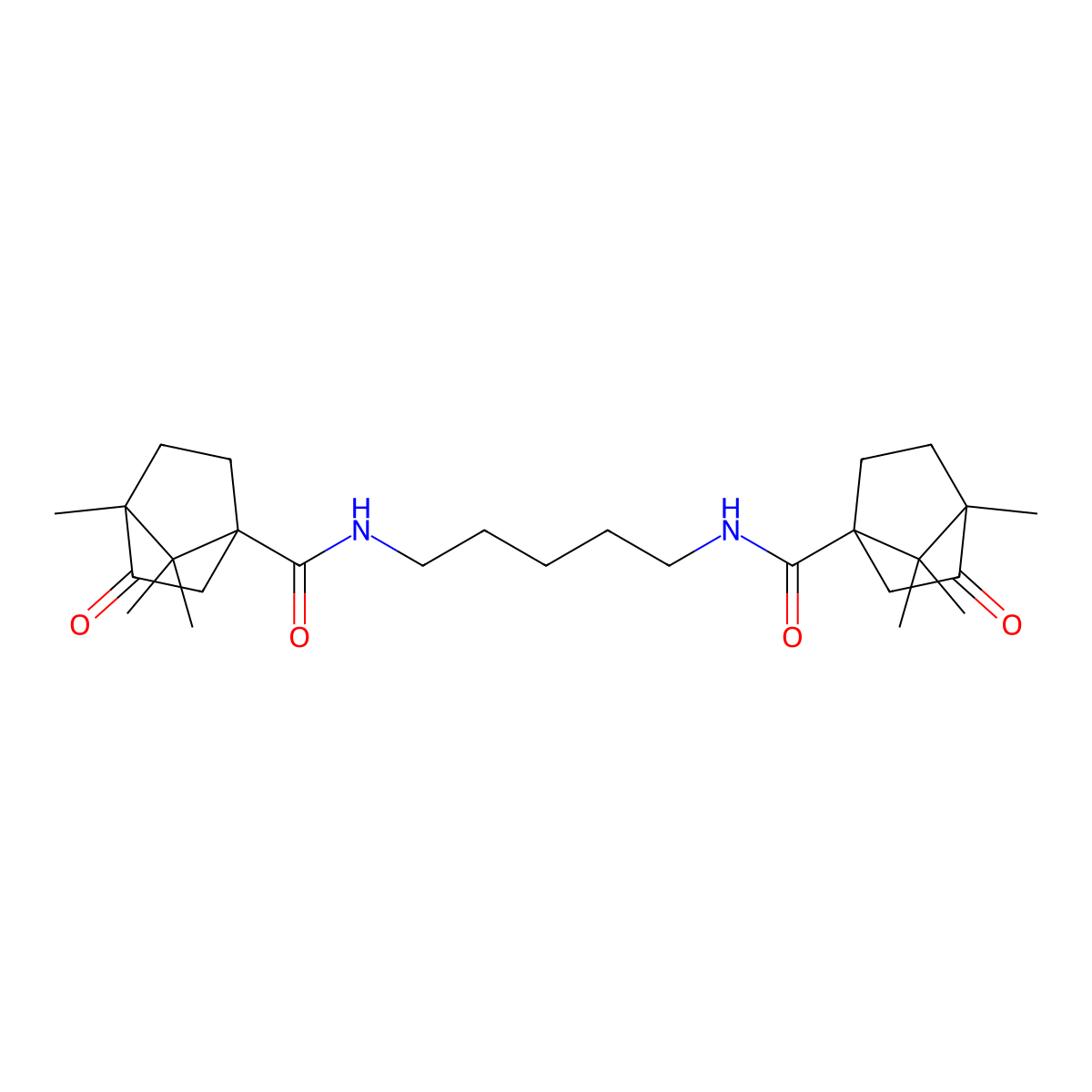 4,7,7-trimethyl-3-oxo-N-(5-{[(4,7,7-trimethyl-3-oxobicyclo[2.2.1]hept-1-yl)carbonyl]amino}pentyl)bicyclo[2.2.1]heptane-1-carboxamide molecular structure, CAS 1005141-11-6