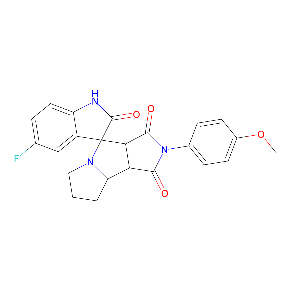 5-fluoro-2'-(4-methoxyphenyl)spiro[1H-indole-3,4'-3a,6,7,8,8a,8b-hexahydropyrrolo[3,4-a]pyrrolizine]-1',2,3'-trione molecular structure, CAS 1005141-59-2