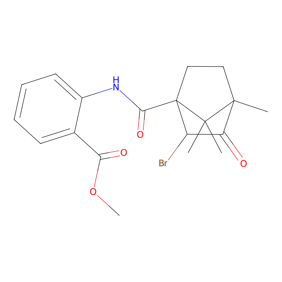 Methyl 2-{[(2-bromo-4,7,7-trimethyl-3-oxobicyclo[2.2.1]hept-1-yl)carbonyl]amino}benzoate molecular structure, CAS 1005143-04-3
