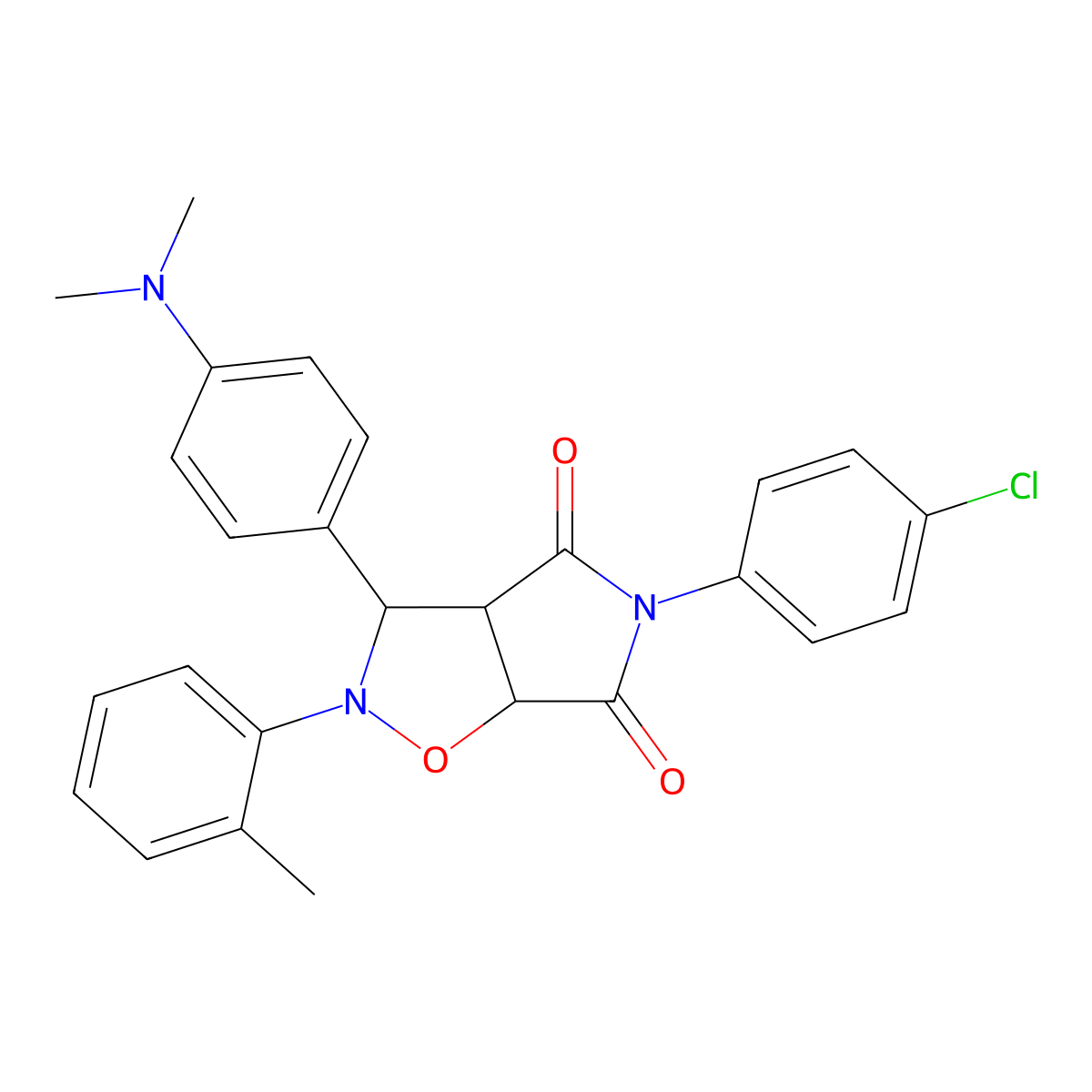5-(4-chlorophenyl)-3-(4-(dimethylamino)phenyl)-2-(o-tolyl)dihydro-2H-pyrrolo[3,4-d]isoxazole-4,6(5H,6aH)-dione molecular structure, CAS 1005146-18-8