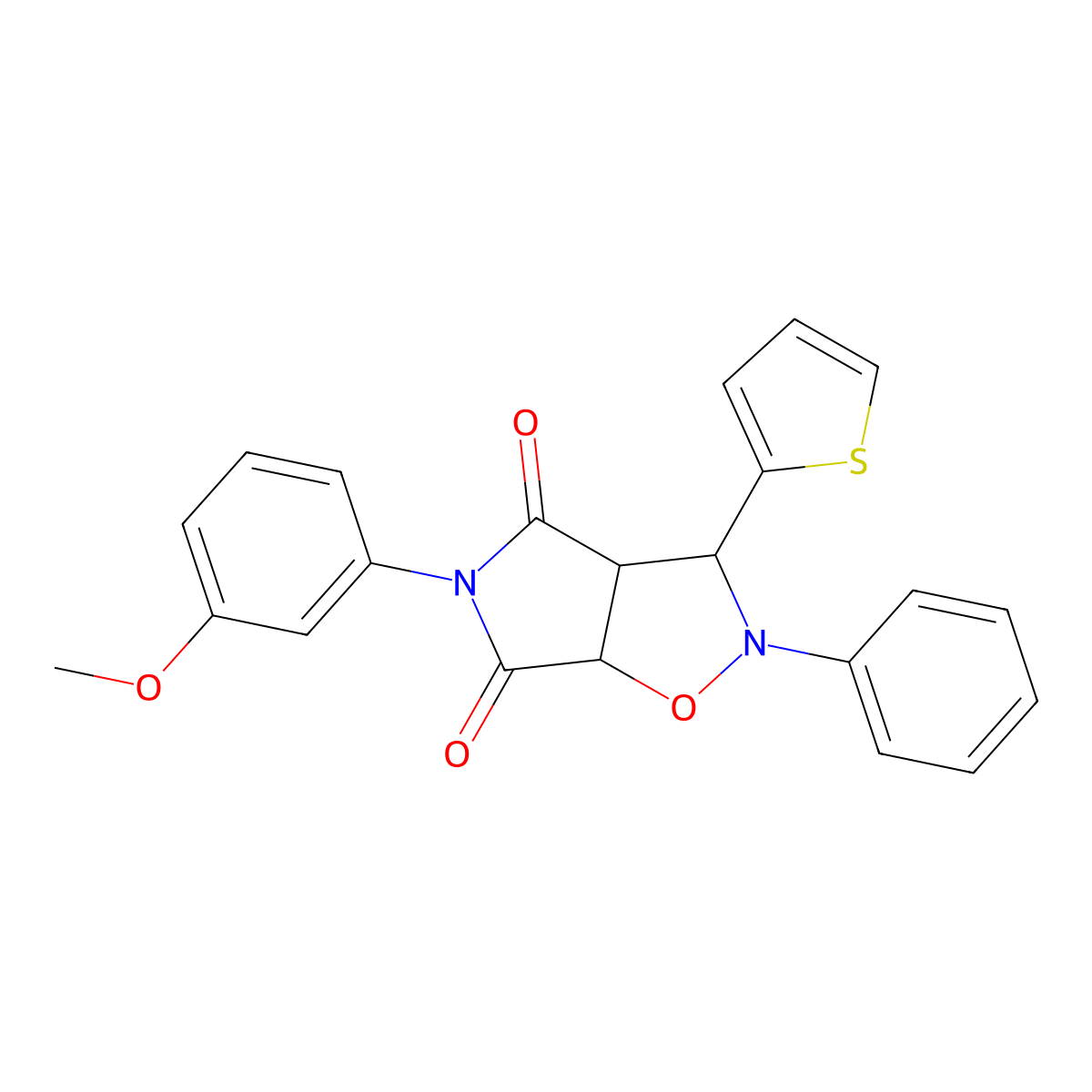 5-(3-methoxyphenyl)-2-phenyl-3-(thiophen-2-yl)dihydro-2H-pyrrolo[3,4-d]isoxazole-4,6(5H,6aH)-dione molecular structure, CAS 1005146-37-1