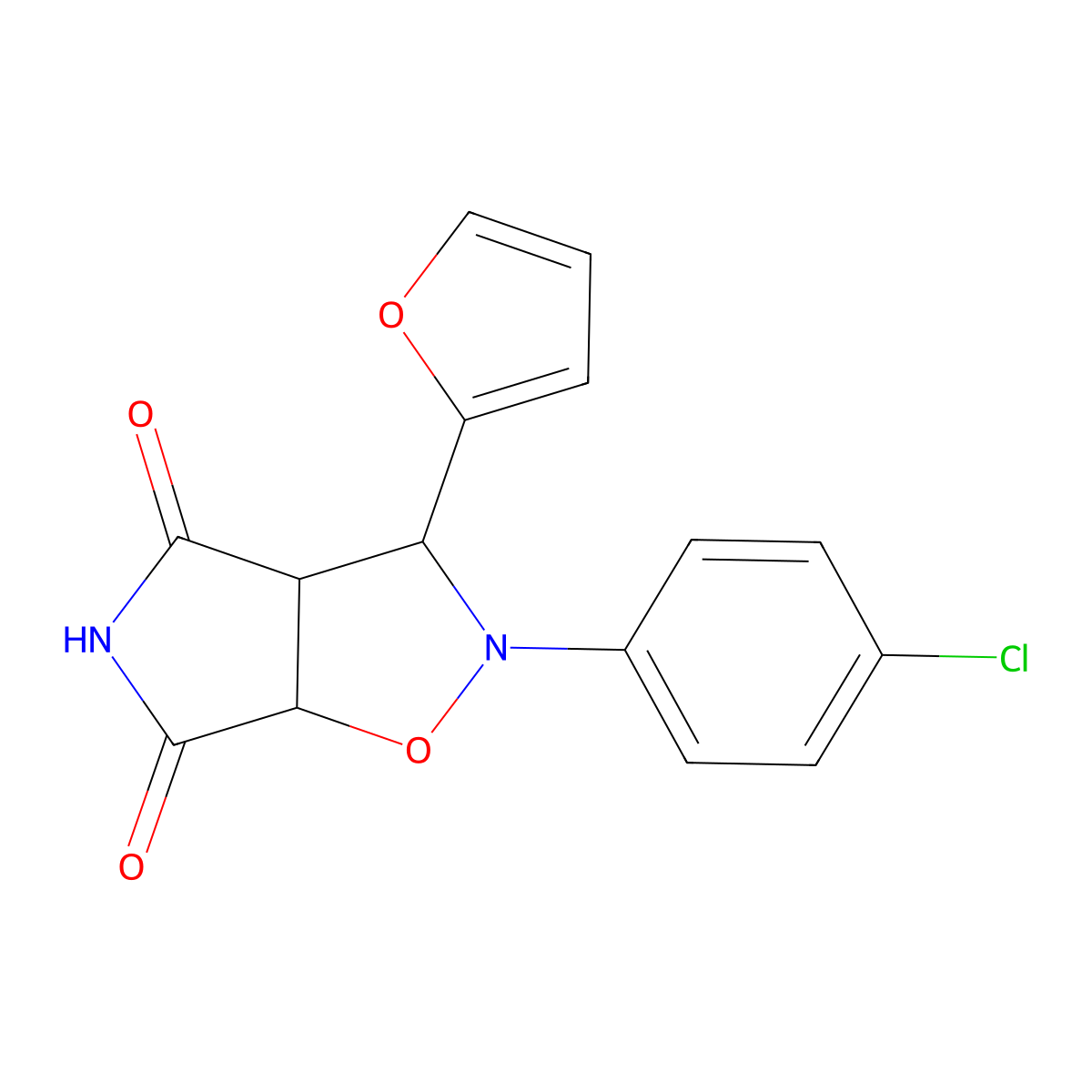 2-(4-chlorophenyl)-3-(furan-2-yl)dihydro-2H-pyrrolo[3,4-d][1,2]oxazole-4,6(3H,5H)-dione molecular structure, CAS 1005146-94-0