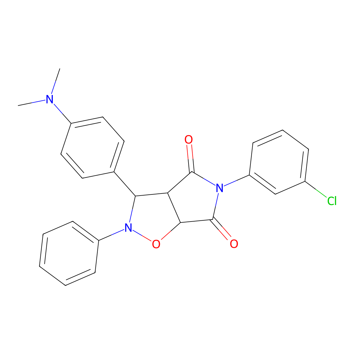 5-(3-chlorophenyl)-3-(4-(dimethylamino)phenyl)-2-phenyldihydro-2H-pyrrolo[3,4-d]isoxazole-4,6(5H,6aH)-dione molecular structure, CAS 1005147-10-3
