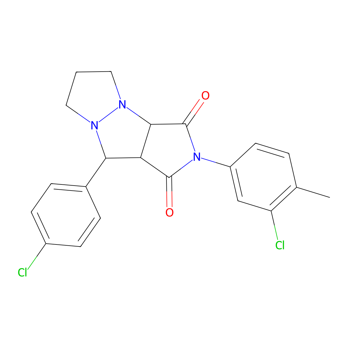 2-(3-chloro-4-methylphenyl)-9-(4-chlorophenyl)hexahydro-1H-pyrazolo[1,2-a]pyrrolo[3,4-c]pyrazole-1,3(2H)-dione molecular structure, CAS 1005147-29-4