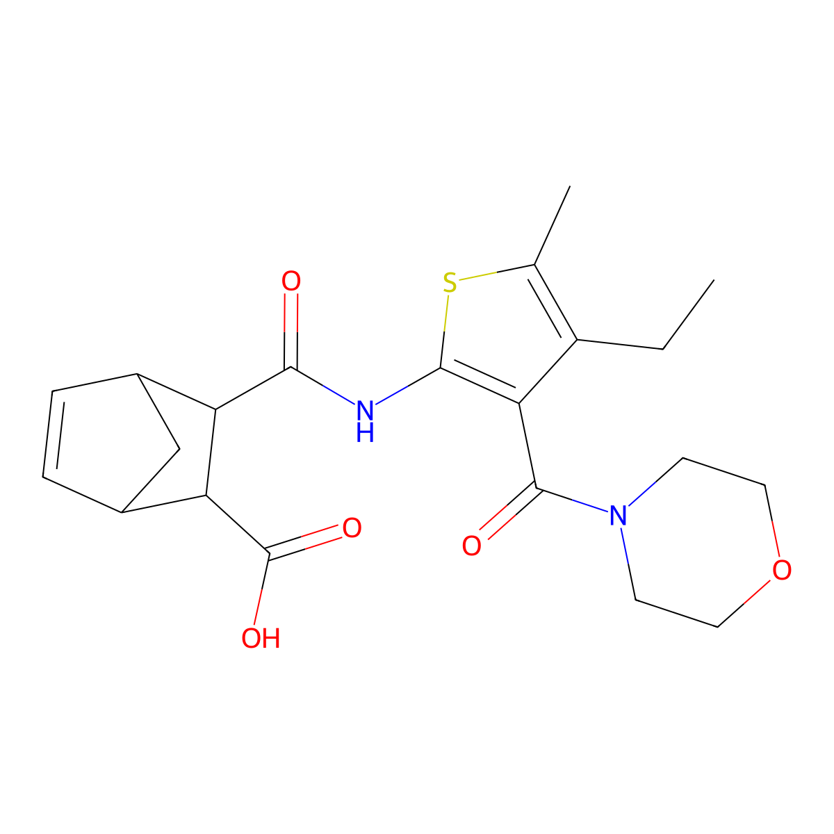 3-{[4-Ethyl-5-methyl-3-(morpholin-4-ylcarbonyl)thiophen-2-yl]carbamoyl}bicyclo[2.2.1]hept-5-ene-2-carboxylic acid molecular structure, CAS 1005148-66-2
