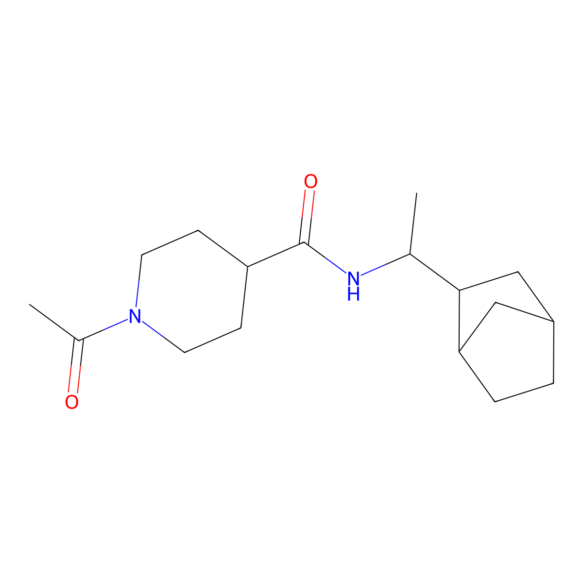 1-acetyl-N-[1-(3-bicyclo[2.2.1]heptanyl)ethyl]piperidine-4-carboxamide molecular structure, CAS 1005148-82-2