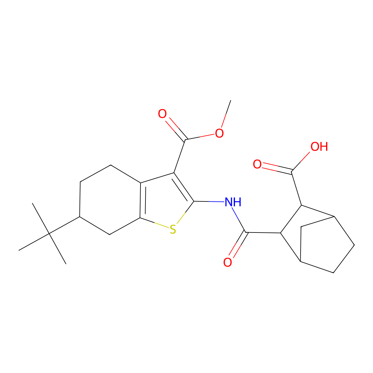 3-({[6-Tert-butyl-3-(methoxycarbonyl)-4,5,6,7-tetrahydro-1-benzothien-2-yl]amino}carbonyl)bicyclo[2.2.1]heptane-2-carboxylic acid molecular structure, CAS 1005150-05-9