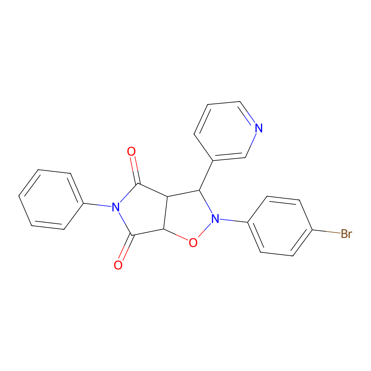 2-(4-bromophenyl)-5-phenyl-3-(pyridin-3-yl)dihydro-2H-pyrrolo[3,4-d]isoxazole-4,6(5H,6aH)-dione molecular structure, CAS 1005150-19-5