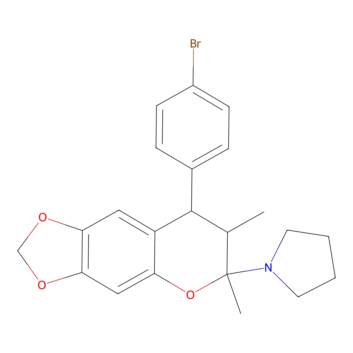 1-[8-(4-bromophenyl)-6,7-dimethyl-7,8-dihydro-6H-[1,3]dioxolo[4,5-g]chromen-6-yl]pyrrolidine molecular structure, CAS 1005150-37-7