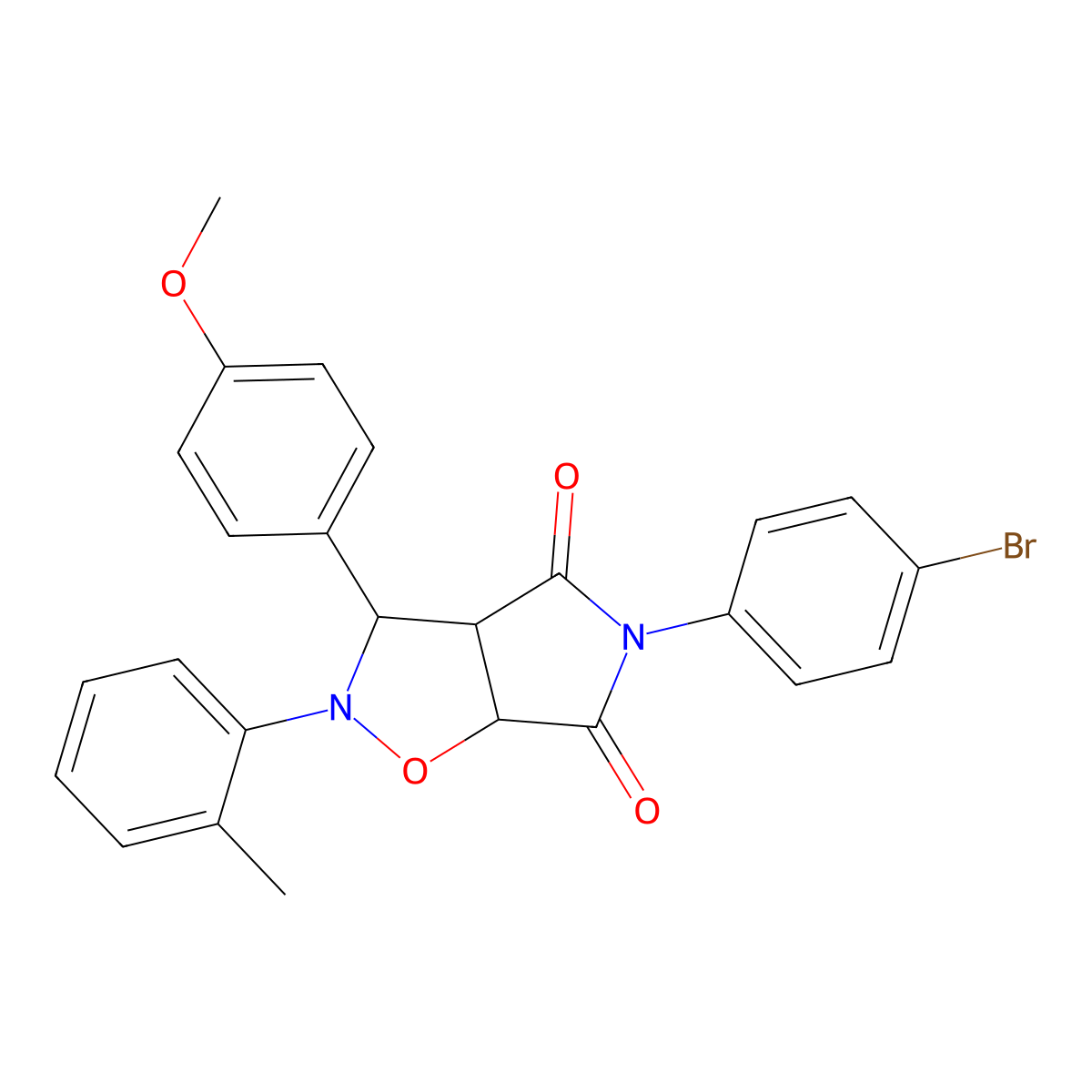 5-(4-bromophenyl)-3-(4-methoxyphenyl)-2-(o-tolyl)dihydro-2H-pyrrolo[3,4-d]isoxazole-4,6(5H,6aH)-dione molecular structure, CAS 1005150-42-4