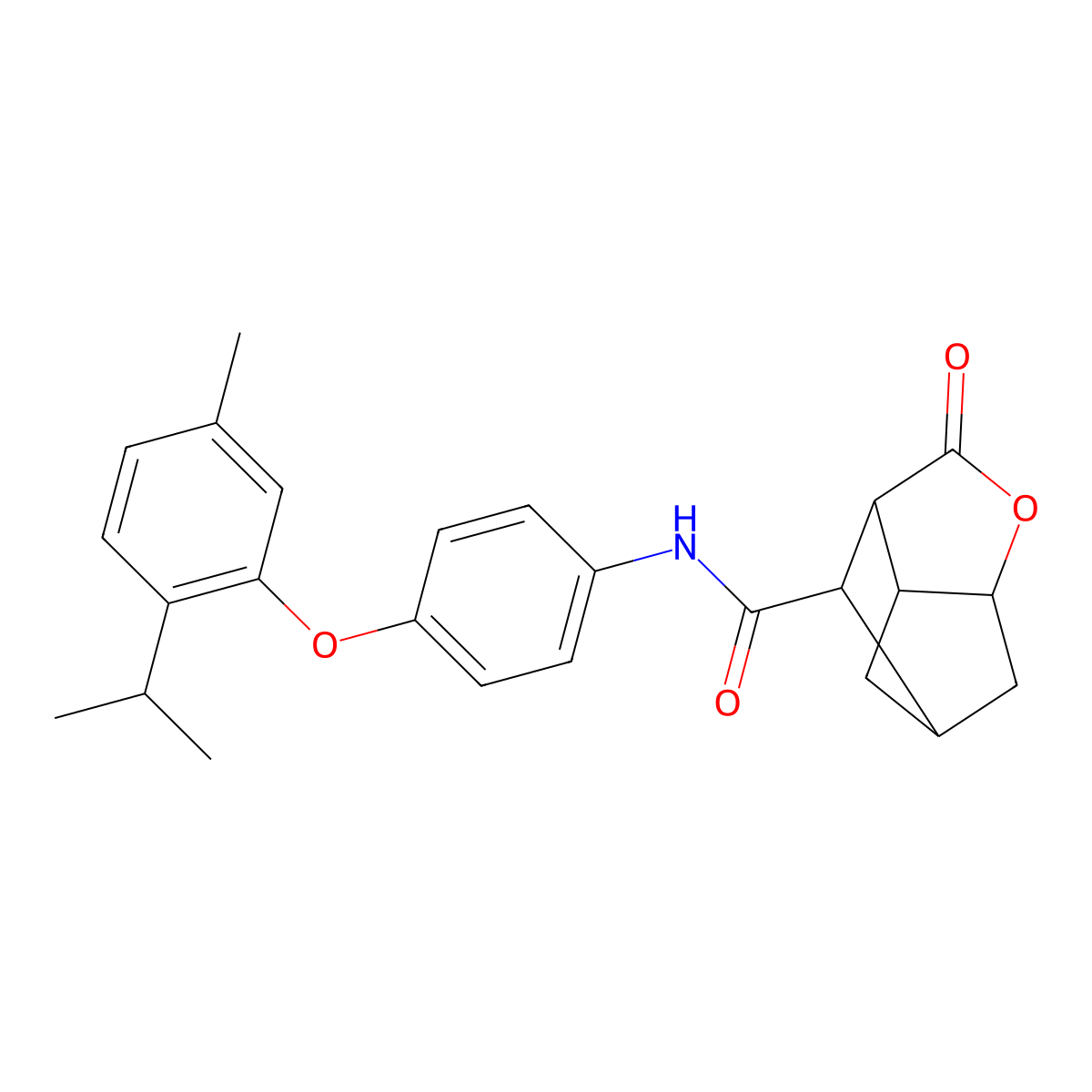 N-{4-[5-methyl-2-(propan-2-yl)phenoxy]phenyl}-2-oxohexahydro-2H-3,5-methanocyclopenta[b]furan-7-carboxamide molecular structure, CAS 1005151-16-5