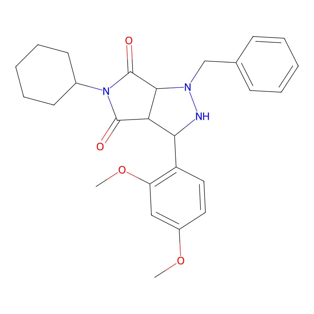 1-benzyl-5-cyclohexyl-3-(2,4-dimethoxyphenyl)tetrahydropyrrolo[3,4-c]pyrazole-4,6(1H,5H)-dione molecular structure, CAS 1005151-17-6