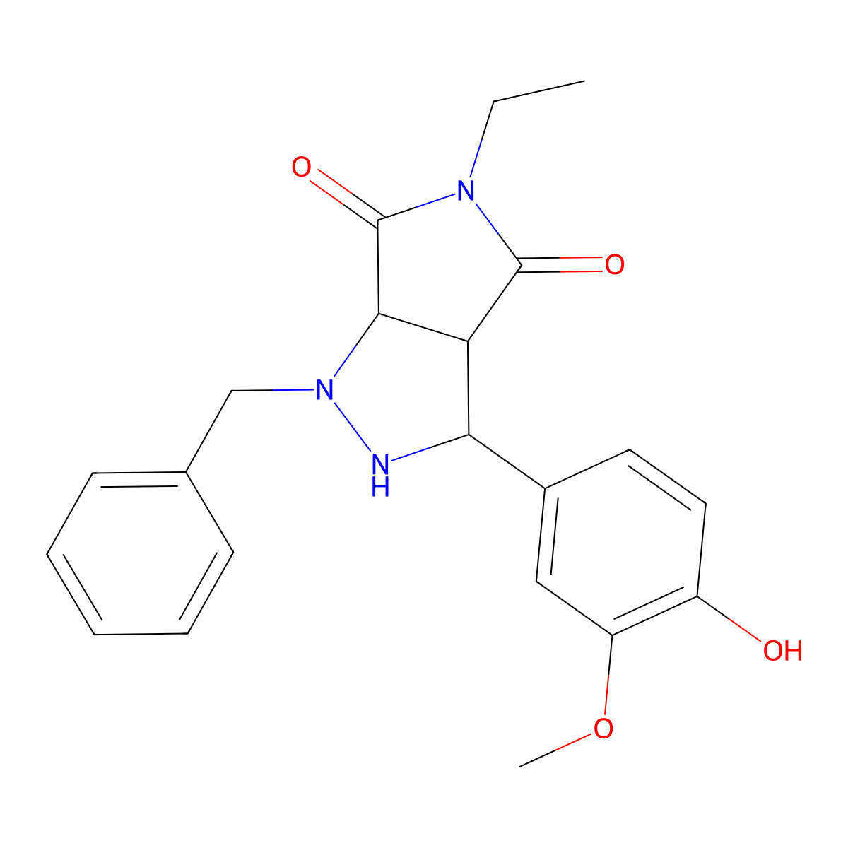 1-benzyl-5-ethyl-3-(4-hydroxy-3-methoxyphenyl)tetrahydropyrrolo[3,4-c]pyrazole-4,6(1H,5H)-dione molecular structure, CAS 1005151-29-0