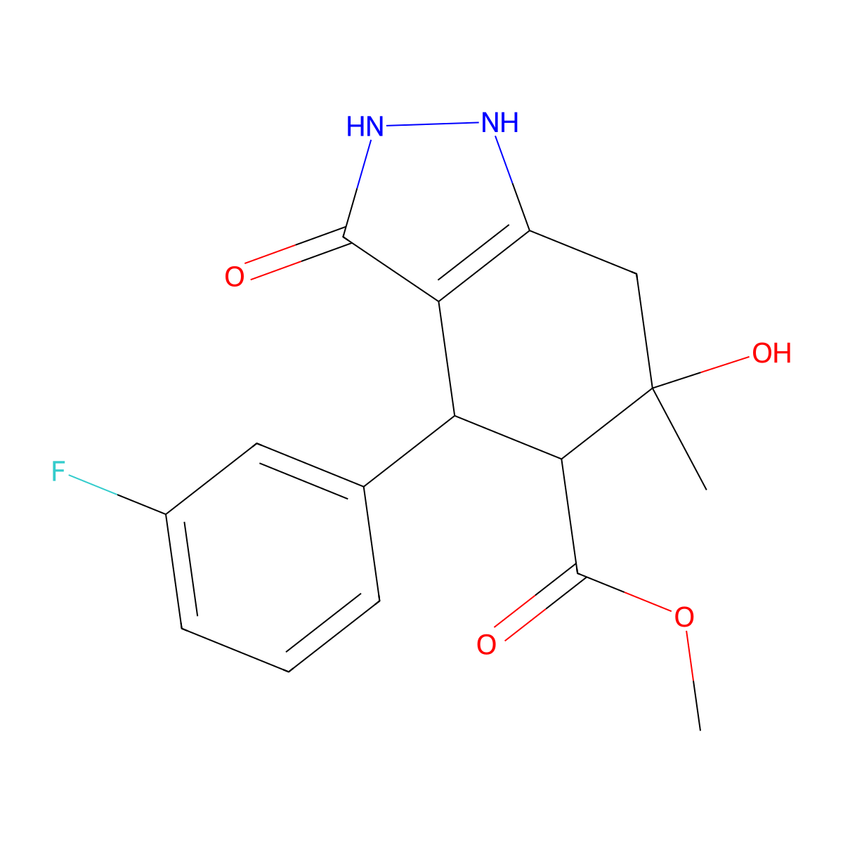 methyl 4-(3-fluorophenyl)-3,6-dihydroxy-6-methyl-4,5,6,7-tetrahydro-1H-indazole-5-carboxylate molecular structure, CAS 1005152-15-7