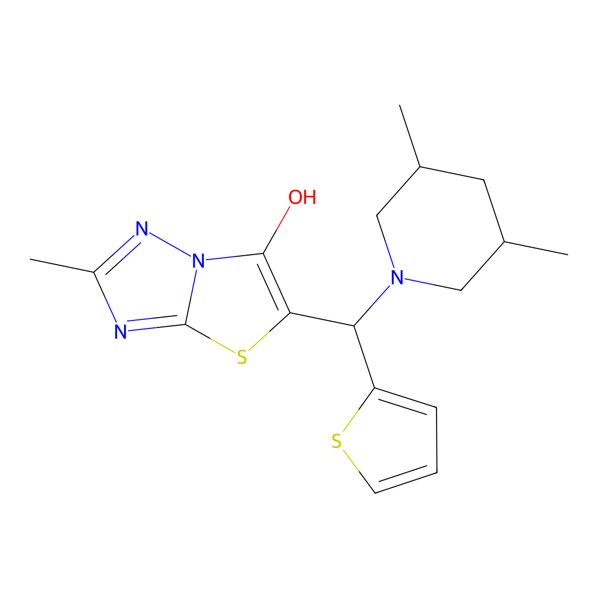 5-((3,5-Dimethylpiperidin-1-yl)(thiophen-2-yl)methyl)-2-methylthiazolo[3,2-b][1,2,4]triazol-6-ol molecular structure, CAS 1005152-94-2