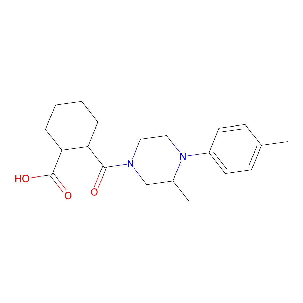 2-{[3-Methyl-4-(4-methylphenyl)piperazinyl]carbonyl}cyclohexanecarboxylic acid molecular structure, CAS 1005153-32-1