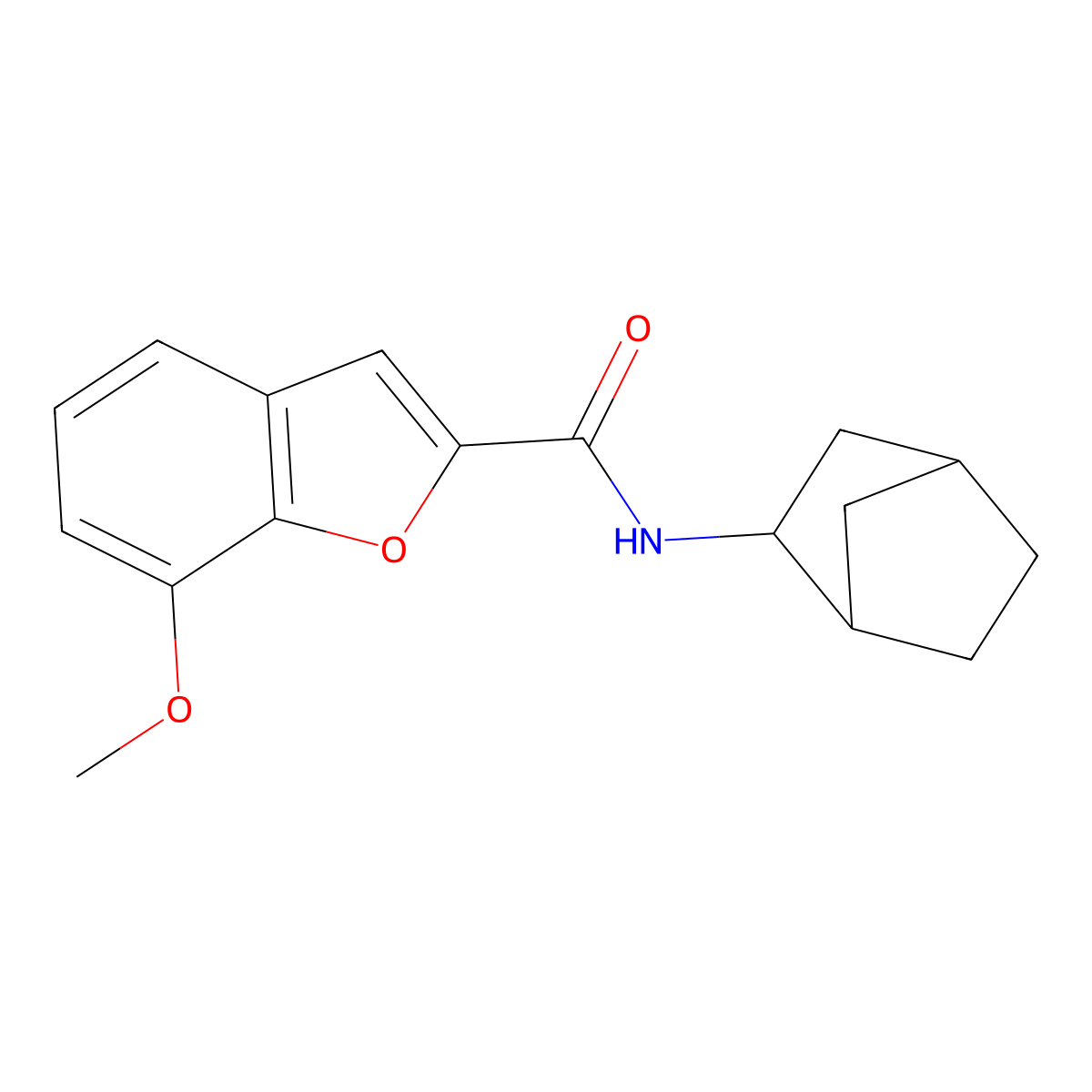 N-bicyclo[2.2.1]hept-2-yl-7-methoxy-1-benzofuran-2-carboxamide molecular structure, CAS 1005153-50-3