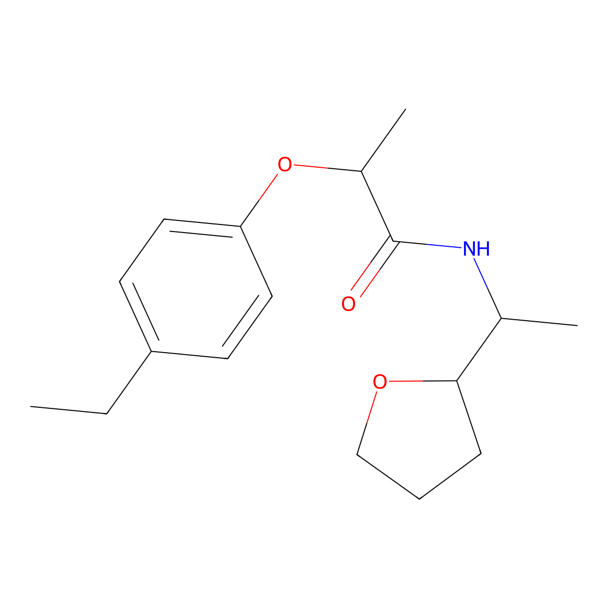 2-(4-ethylphenoxy)-N-[1-(oxolan-2-yl)ethyl]propanamide molecular structure, CAS 1005154-26-6