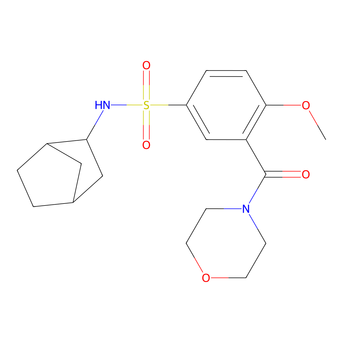 N-(3-bicyclo[2.2.1]heptanyl)-4-methoxy-3-(morpholine-4-carbonyl)benzenesulfonamide molecular structure, CAS 1005154-40-4