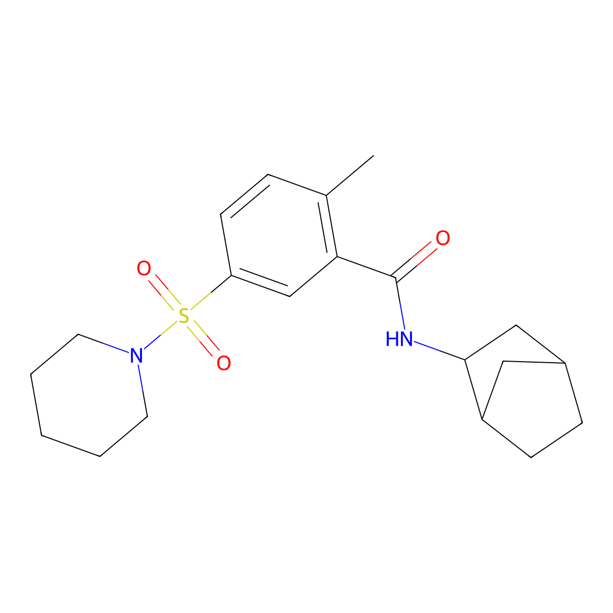 N-(3-bicyclo[2.2.1]heptanyl)-2-methyl-5-piperidin-1-ylsulfonylbenzamide molecular structure, CAS 1005154-42-6