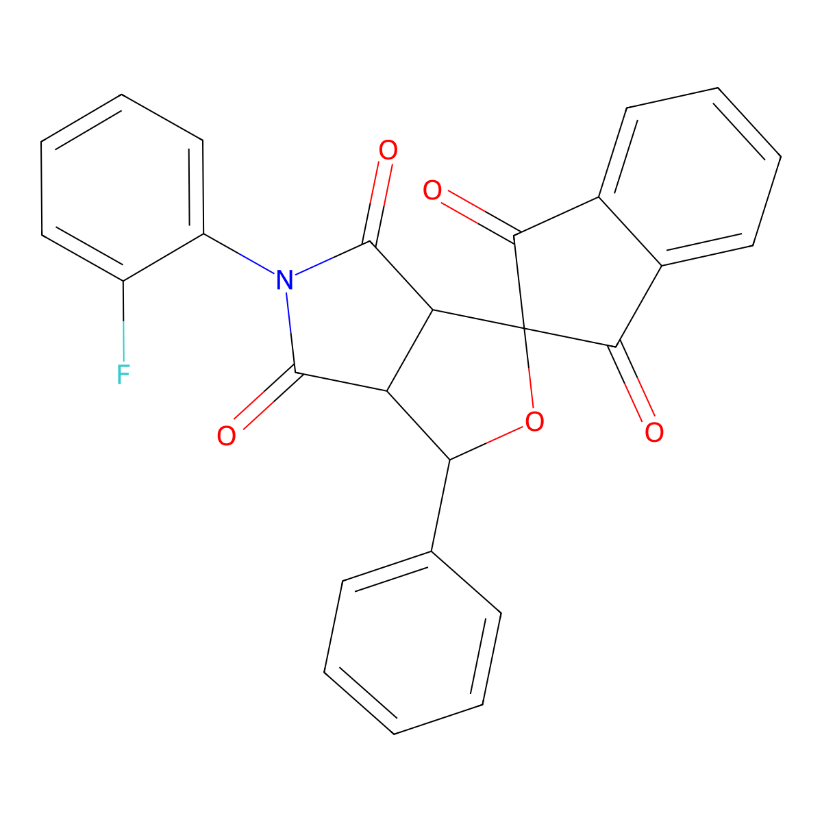 5-(2-fluorophenyl)-1-phenylspiro[3a,6a-dihydro-1H-furo[3,4-c]pyrrole-3,2'-indene]-1',3',4,6-tetrone molecular structure, CAS 1005156-77-3