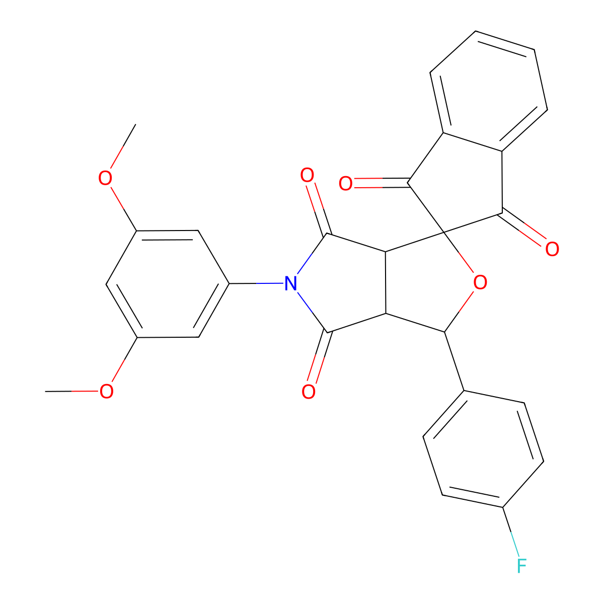 5-(3,5-dimethoxyphenyl)-3-(4-fluorophenyl)-3a,6a-dihydrospiro[furo[3,4-c]pyrrole-1,2'-indene]-1',3',4,6(3H,5H)-tetrone molecular structure, CAS 1005156-78-4