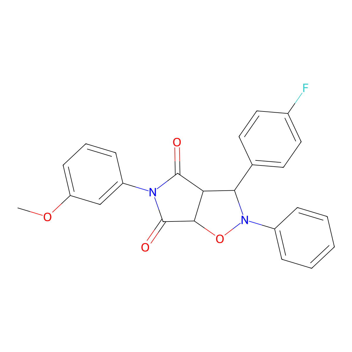 3-(4-fluorophenyl)-5-(3-methoxyphenyl)-2-phenyldihydro-2H-pyrrolo[3,4-d]isoxazole-4,6(5H,6aH)-dione molecular structure, CAS 1005156-85-3