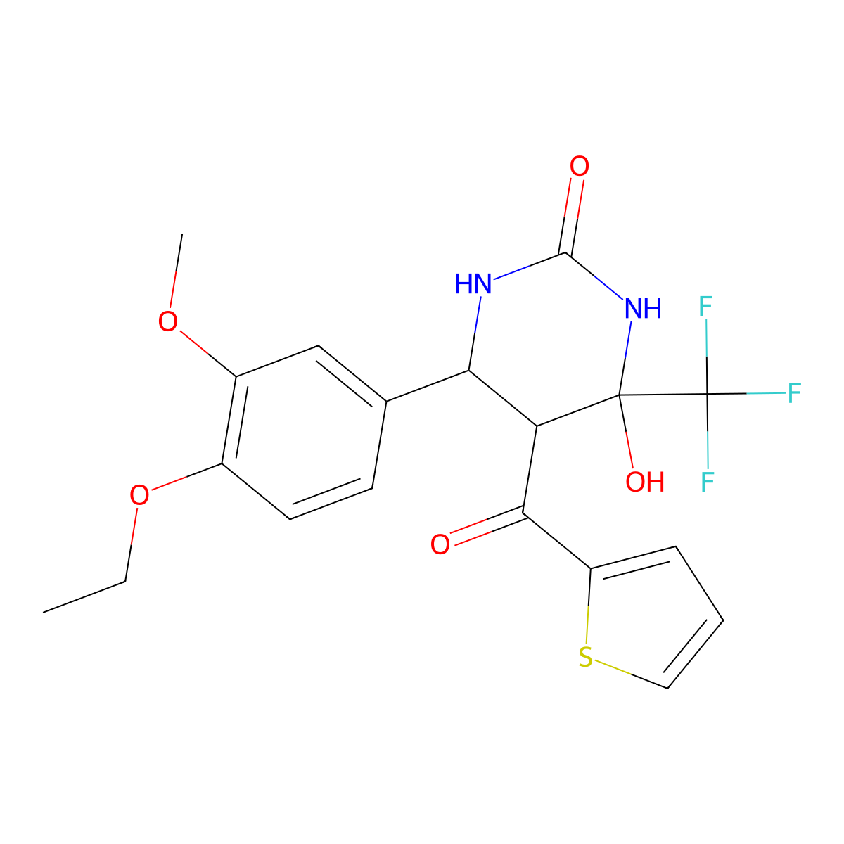 6-(4-ethoxy-3-methoxyphenyl)-4-hydroxy-5-(thiophen-2-ylcarbonyl)-4-(trifluoromethyl)tetrahydropyrimidin-2(1H)-one molecular structure, CAS 1005157-24-3