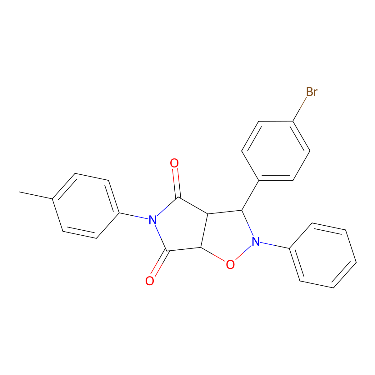 3-(4-bromophenyl)-2-phenyl-5-(p-tolyl)dihydro-2H-pyrrolo[3,4-d]isoxazole-4,6(5H,6aH)-dione molecular structure, CAS 1005159-71-6