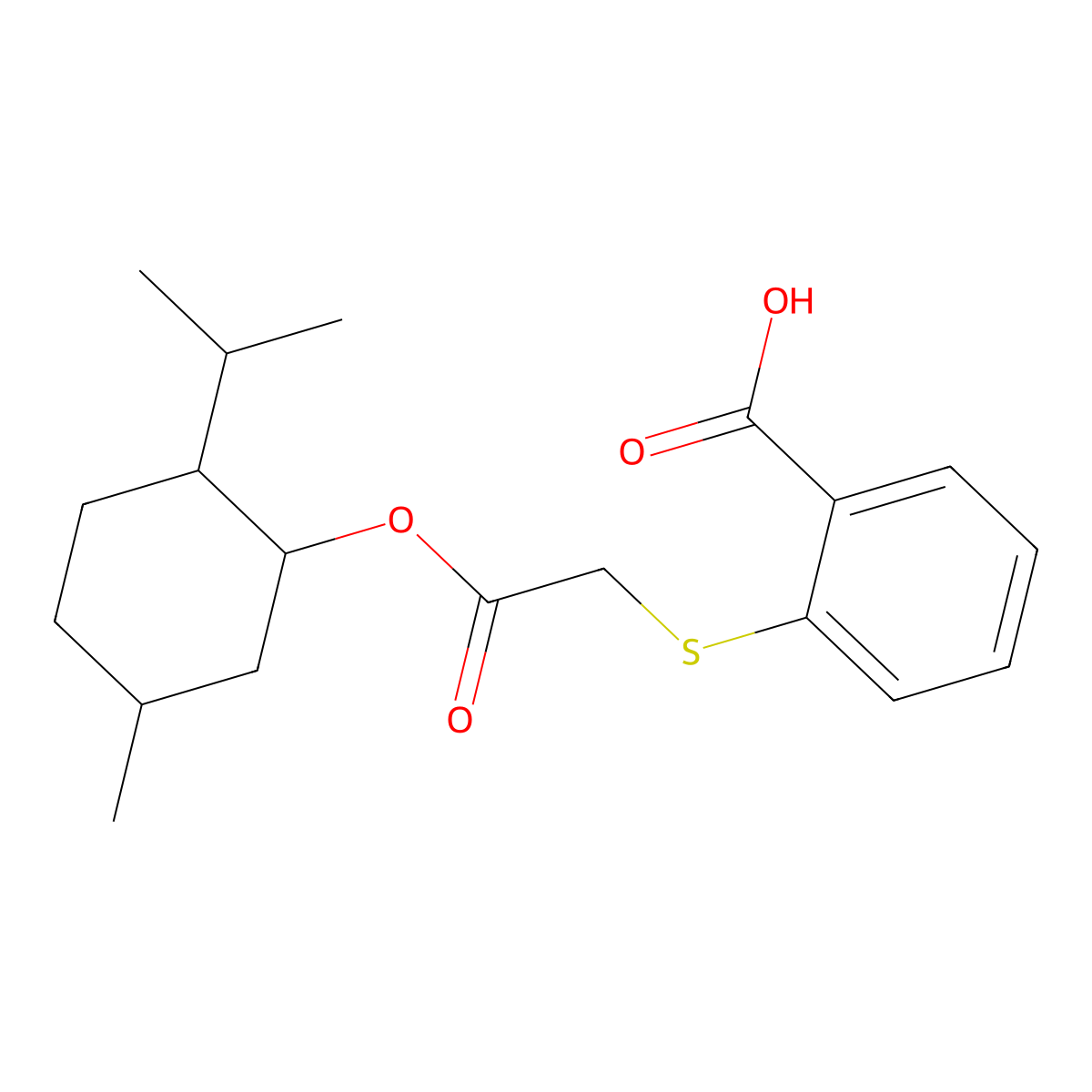 2-((2-((5-Methyl-2-(propan-2-yl)cyclohexyl)oxy)-2-oxoethyl)sulfanyl)benzoic acid molecular structure, CAS 1005159-83-0