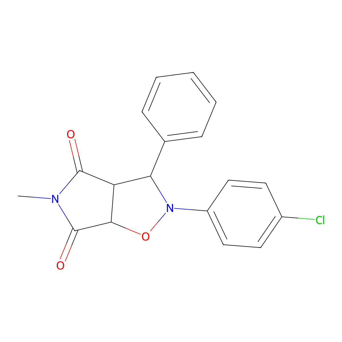 2-(4-chlorophenyl)-5-methyl-3-phenyldihydro-2H-pyrrolo[3,4-d][1,2]oxazole-4,6(3H,5H)-dione molecular structure, CAS 1005161-06-7