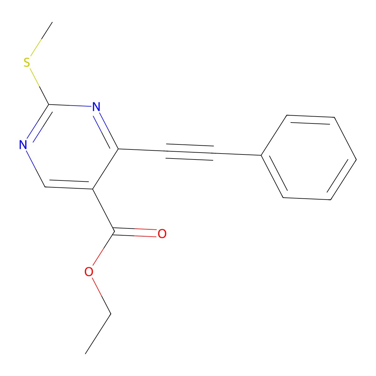 Ethyl 2-(methylthio)-4-(phenylethynyl)pyrimidine-5-carboxylate molecular structure, CAS 1005161-88-5