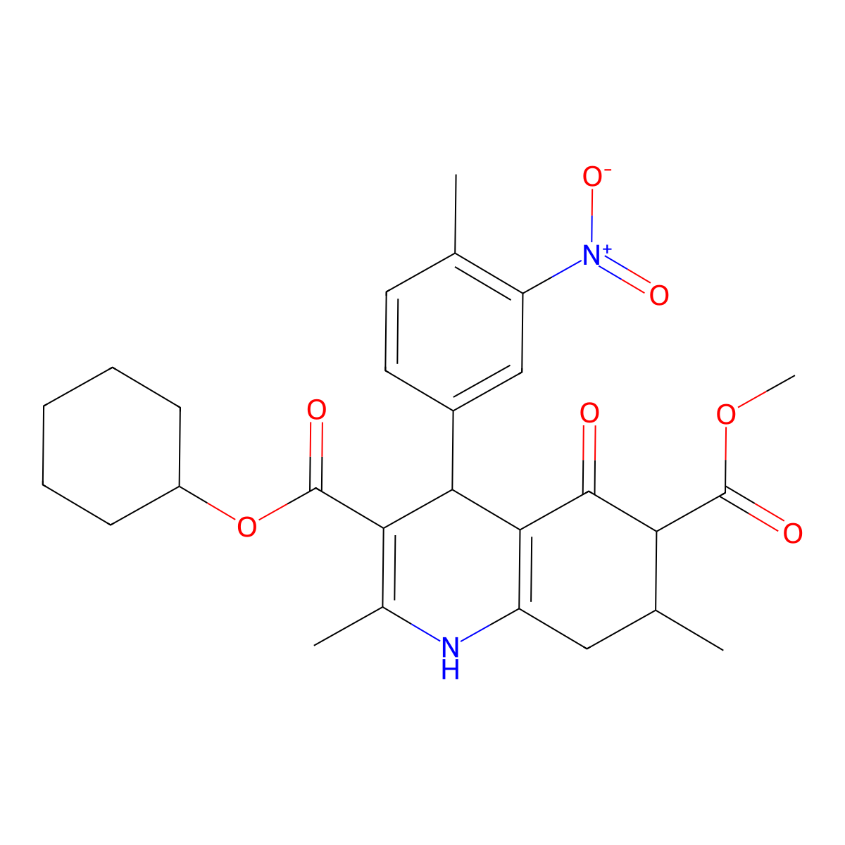 3-Cyclohexyl 6-methyl 2,7-dimethyl-4-(4-methyl-3-nitrophenyl)-5-oxo-1,4,5,6,7,8-hexahydroquinoline-3,6-dicarboxylate molecular structure, CAS 1005163-94-9