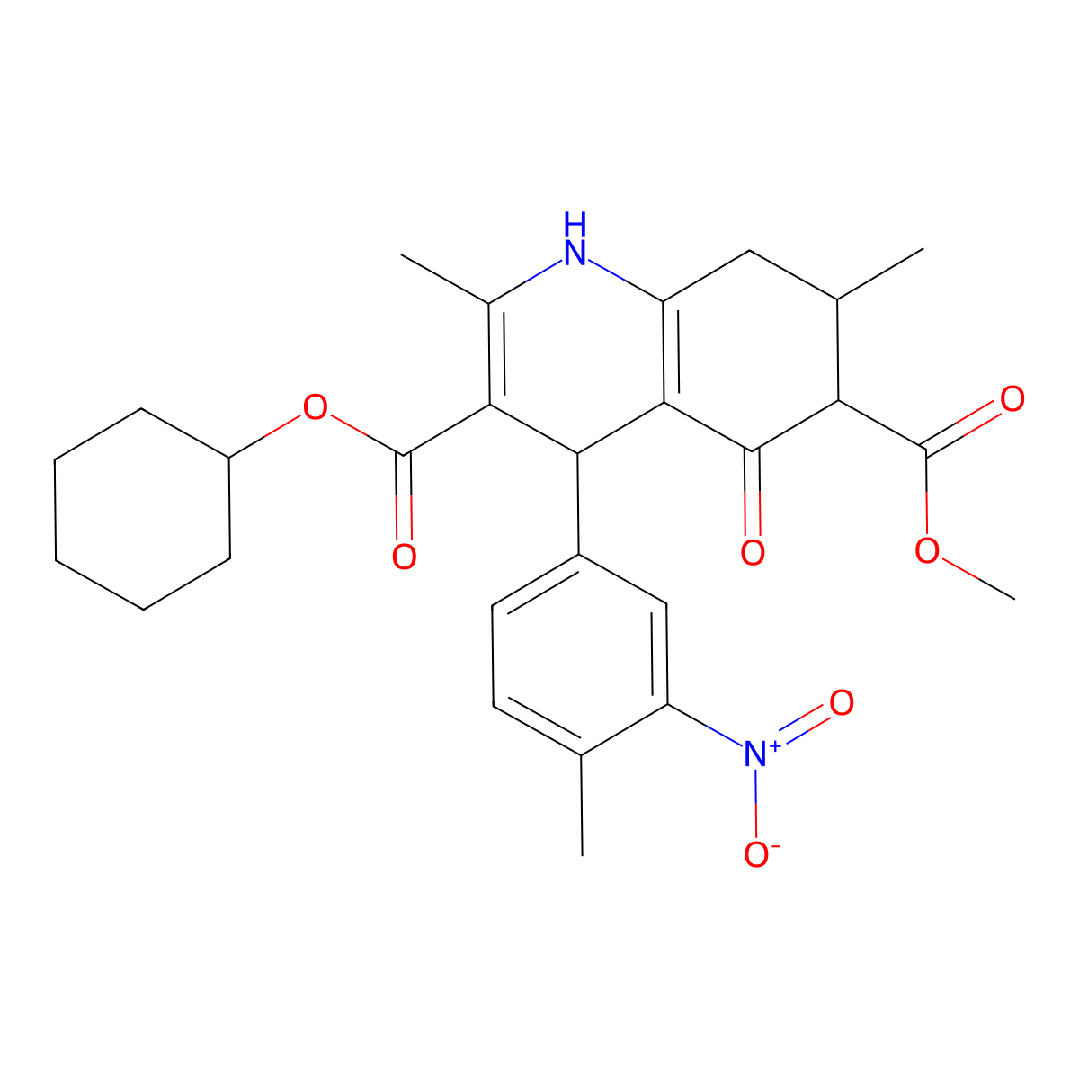3-Cyclohexyl 6-methyl 2,7-dimethyl-4-(4-methyl-3-nitrophenyl)-5-oxo-1,4,5,6,7,8-hexahydroquinoline-3,6-dicarboxylate molecular structure, CAS 1005163-94-9