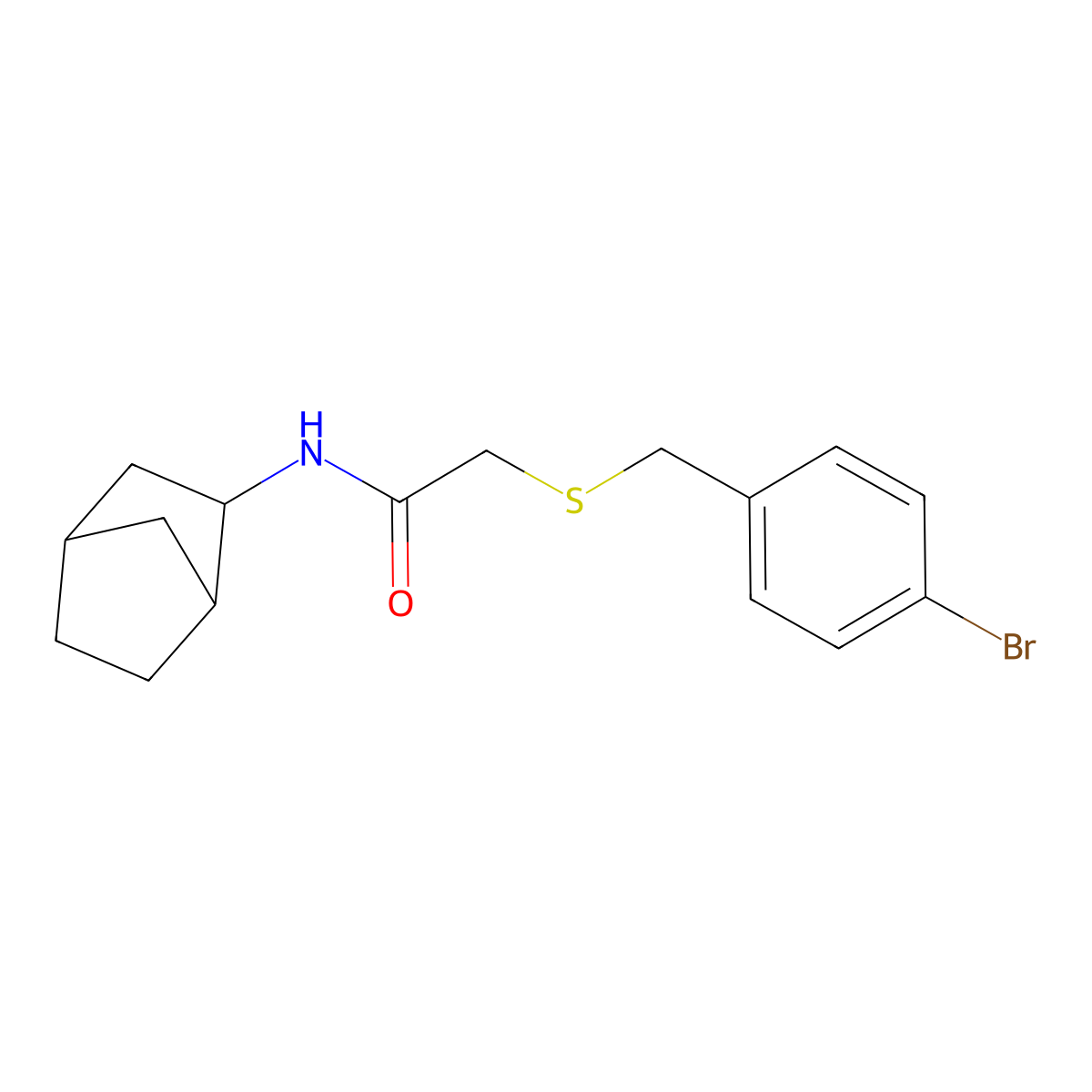 N-(3-bicyclo[2.2.1]heptanyl)-2-[(4-bromophenyl)methylsulfanyl]acetamide molecular structure, CAS 1005164-26-0