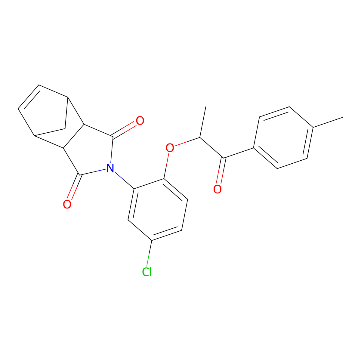 2-(5-chloro-2-{[1-(4-methylphenyl)-1-oxopropan-2-yl]oxy}phenyl)-3a,4,7,7a-tetrahydro-1H-4,7-methanoisoindole-1,3(2H)-dione molecular structure, CAS 1005168-14-8