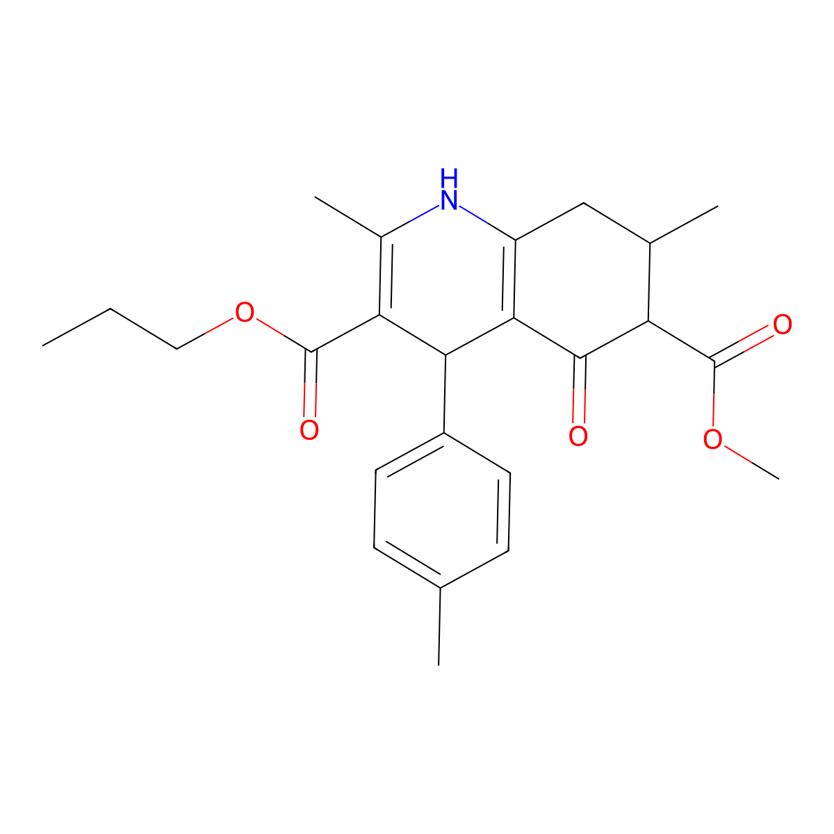 6-Methyl 3-propyl 2,7-dimethyl-4-(4-methylphenyl)-5-oxo-1,4,5,6,7,8-hexahydroquinoline-3,6-dicarboxylate molecular structure, CAS 1005175-16-5
