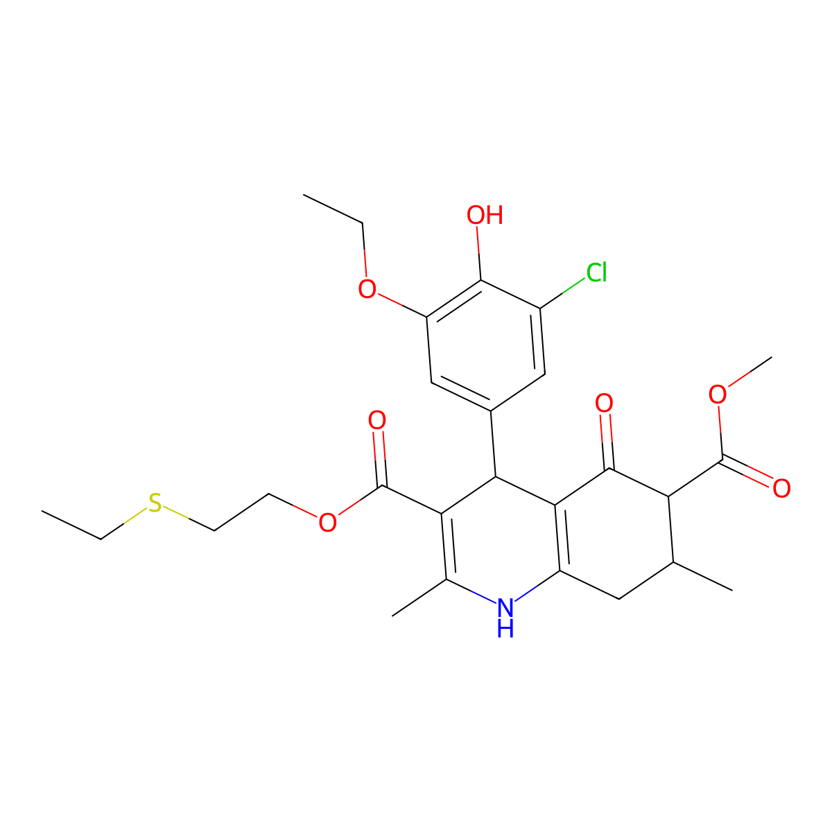 3-[2-(Ethylsulfanyl)ethyl] 6-methyl 4-(3-chloro-5-ethoxy-4-hydroxyphenyl)-2,7-dimethyl-5-oxo-1,4,5,6,7,8-hexahydroquinoline-3,6-dicarboxylate molecular structure, CAS 1005175-22-3