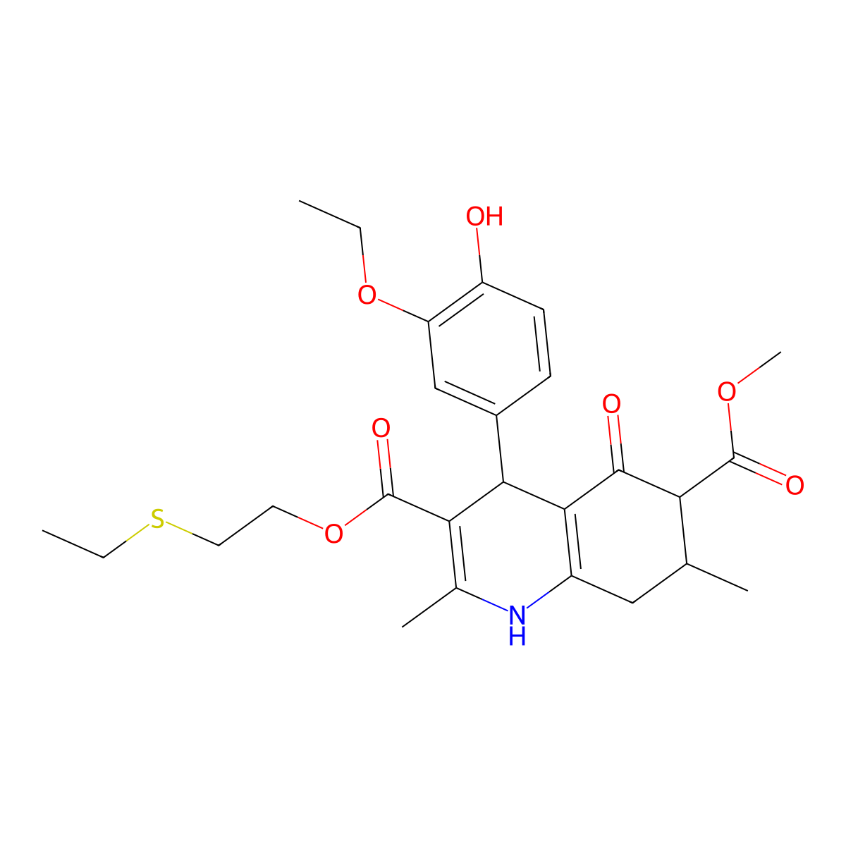 3-[2-(Ethylsulfanyl)ethyl] 6-methyl 4-(3-ethoxy-4-hydroxyphenyl)-2,7-dimethyl-5-oxo-1,4,5,6,7,8-hexahydroquinoline-3,6-dicarboxylate molecular structure, CAS 1005175-23-4