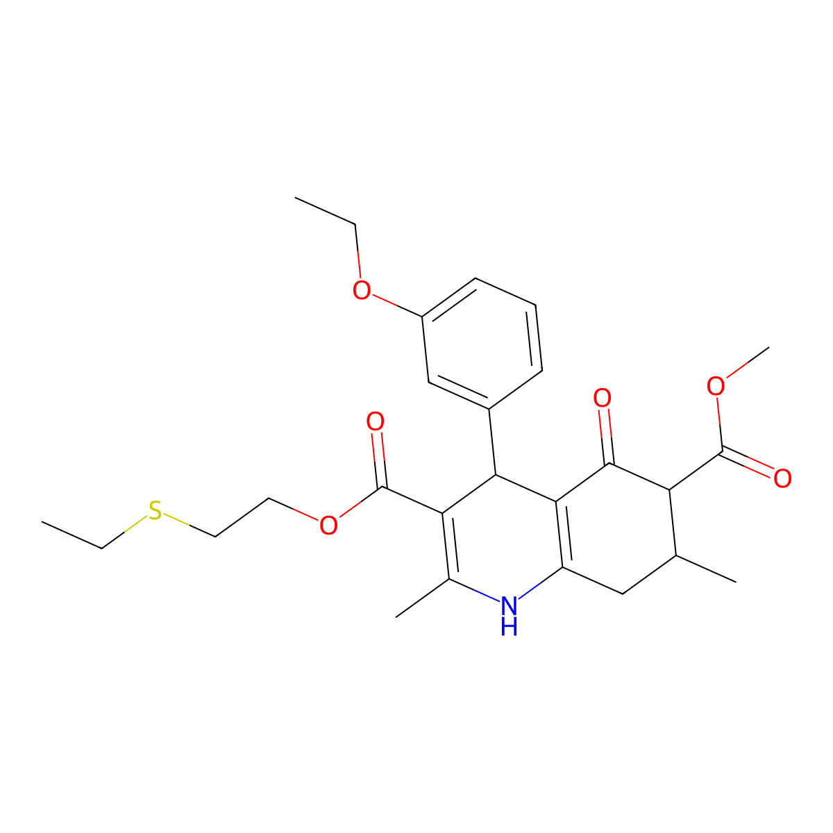 3-[2-(Ethylsulfanyl)ethyl] 6-methyl 4-(3-ethoxyphenyl)-2,7-dimethyl-5-oxo-1,4,5,6,7,8-hexahydroquinoline-3,6-dicarboxylate molecular structure, CAS 1005175-44-9