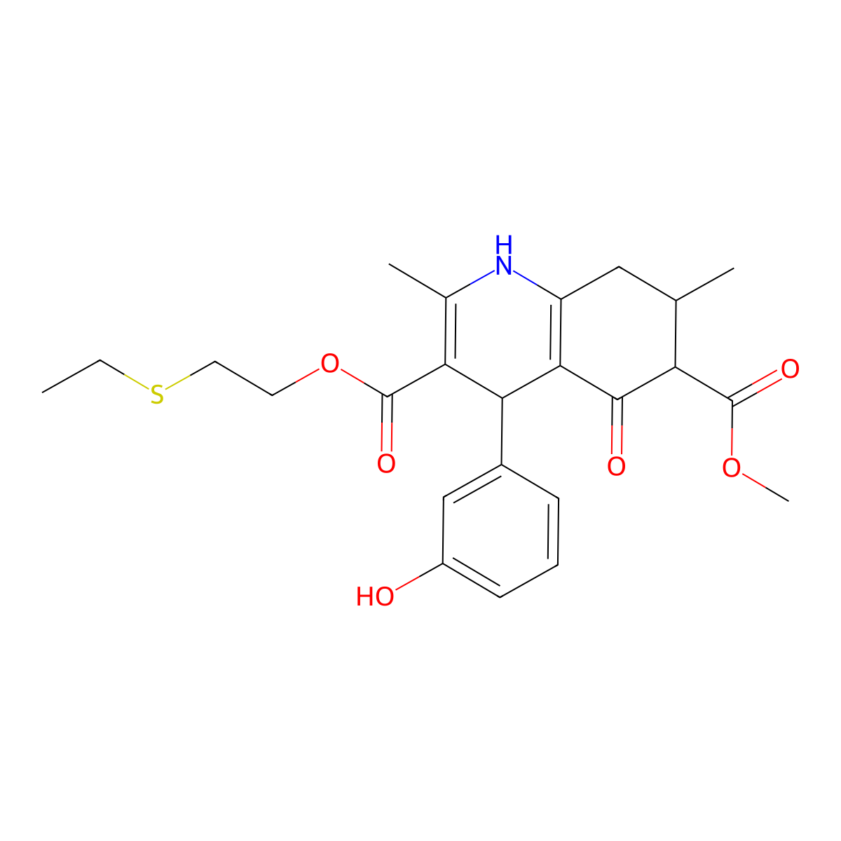 3-[2-(Ethylsulfanyl)ethyl] 6-methyl 4-(3-hydroxyphenyl)-2,7-dimethyl-5-oxo-1,4,5,6,7,8-hexahydroquinoline-3,6-dicarboxylate molecular structure, CAS 1005175-54-1
