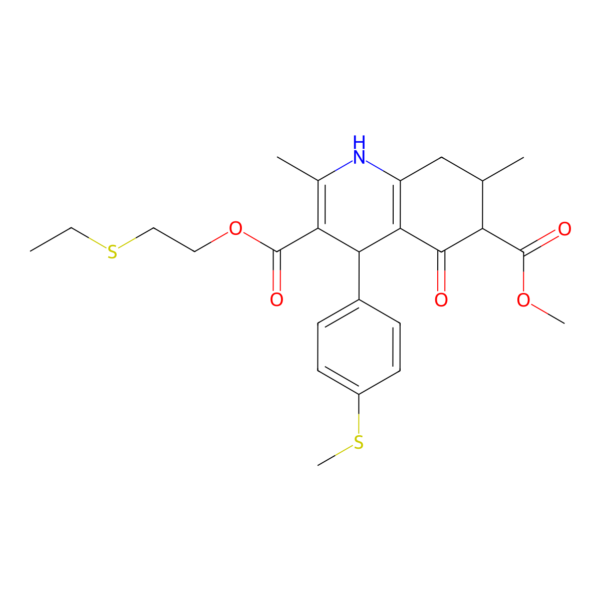 3-[2-(Ethylsulfanyl)ethyl] 6-methyl 2,7-dimethyl-4-[4-(methylsulfanyl)phenyl]-5-oxo-1,4,5,6,7,8-hexahydroquinoline-3,6-dicarboxylate molecular structure, CAS 1005175-63-2