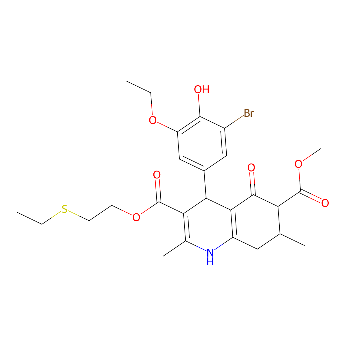 3-[2-(Ethylsulfanyl)ethyl] 6-methyl 4-(3-bromo-5-ethoxy-4-hydroxyphenyl)-2,7-dimethyl-5-oxo-1,4,5,6,7,8-hexahydroquinoline-3,6-dicarboxylate molecular structure, CAS 1005175-70-1