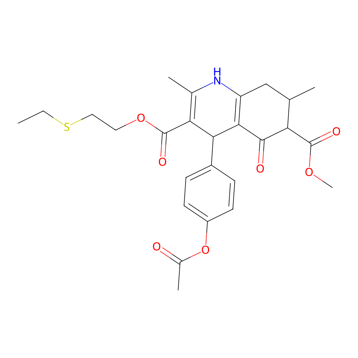 3-[2-(Ethylsulfanyl)ethyl] 6-methyl 4-[4-(acetyloxy)phenyl]-2,7-dimethyl-5-oxo-1,4,5,6,7,8-hexahydroquinoline-3,6-dicarboxylate molecular structure, CAS 1005175-77-8