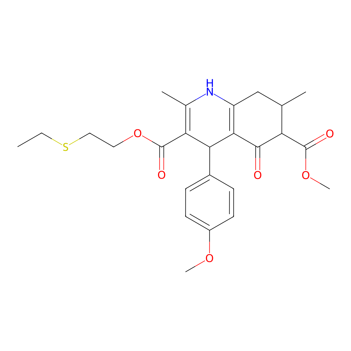 3-[2-(Ethylsulfanyl)ethyl] 6-methyl 4-(4-methoxyphenyl)-2,7-dimethyl-5-oxo-1,4,5,6,7,8-hexahydroquinoline-3,6-dicarboxylate molecular structure, CAS 1005175-86-9